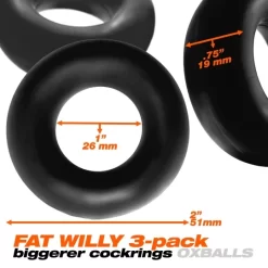 Oxballs OX FAT WILLY Pack De 3 Cockrings Noirs -Magasin discount de jouets sexuels ox fat willy pack de 3 cockrings noirs 6