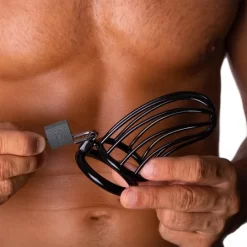 SPIRAL Cage De Chasteté Acier Noir -Magasin discount de jouets sexuels spiral cage de chastete acier noir 2